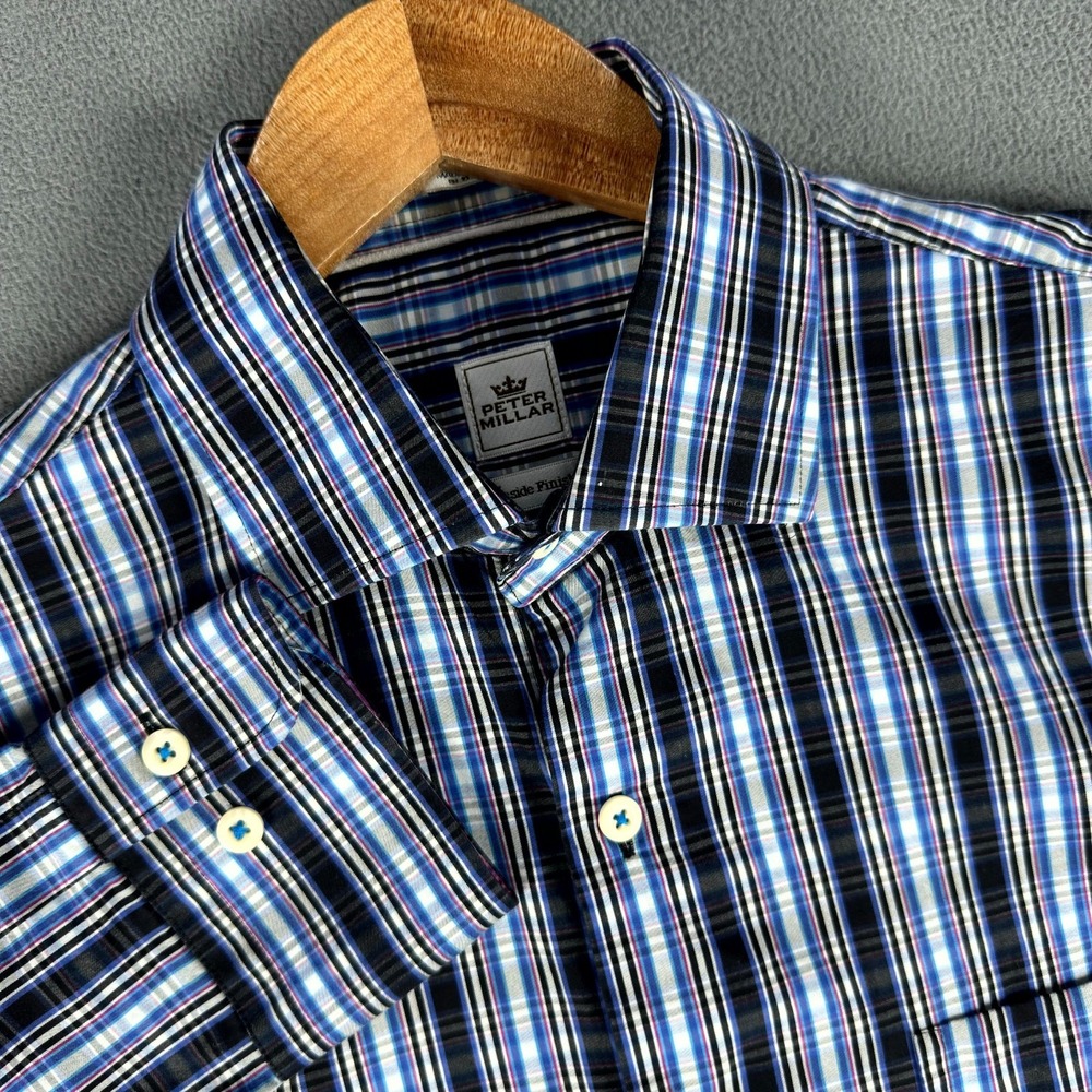 Peter Millar Shirt Mens Medium Blue Colorful Seaside Finish Quiet Luxury Resort